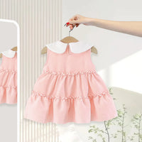 Girls Pink Peter Pan Collar Tiered Dress With Bow Details Casual Dresses