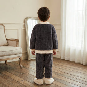 Boys Dark Grey Fleece Bear Applique Button-up Jacket With Jogger Co-ord Sets Sets