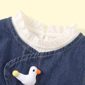 Girls Blue Applique Denim Vest With Top And Pants Sets 3 pc. Sets