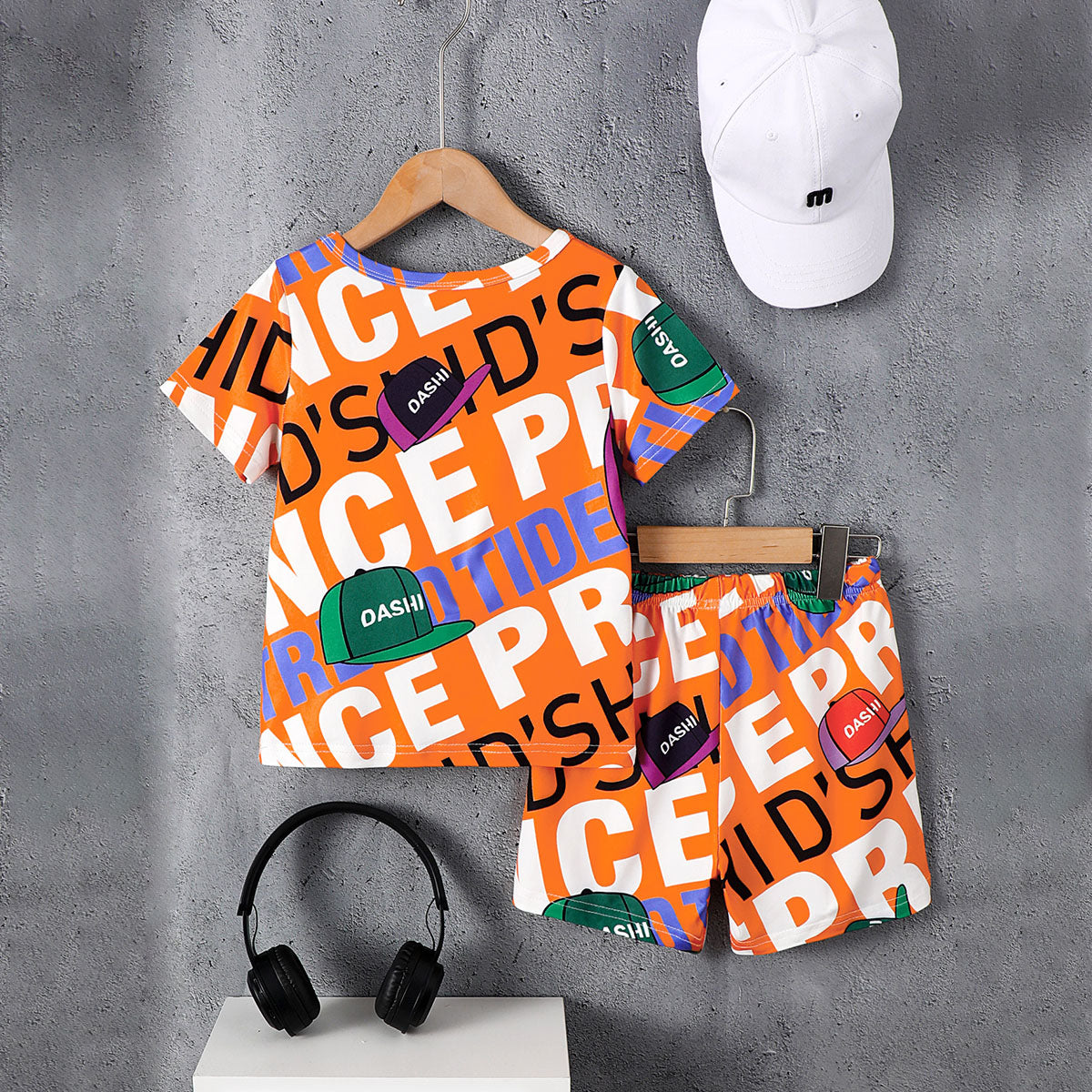 Boys Orange Typographic Print T-Shirt With Shorts Set 2 pc. Sets