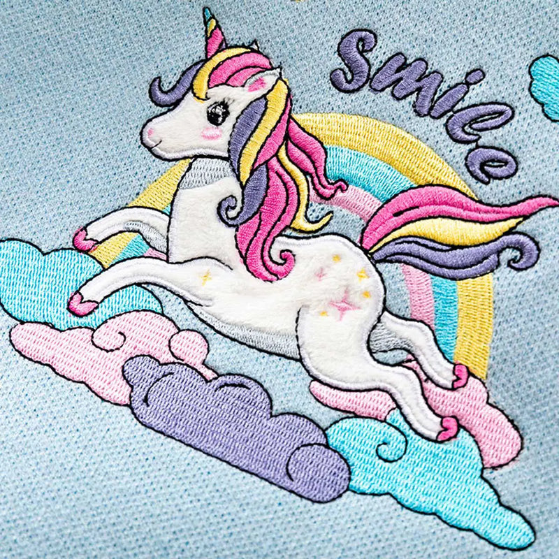 Girls Light Blue Sweater With Self-Design Unicorn Patterns Sweaters & Cardigans