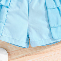 Girls Light Blue Waistcoat with Spaghetti Top & Tiered Ruffle Shorts Set 3 pc. Sets