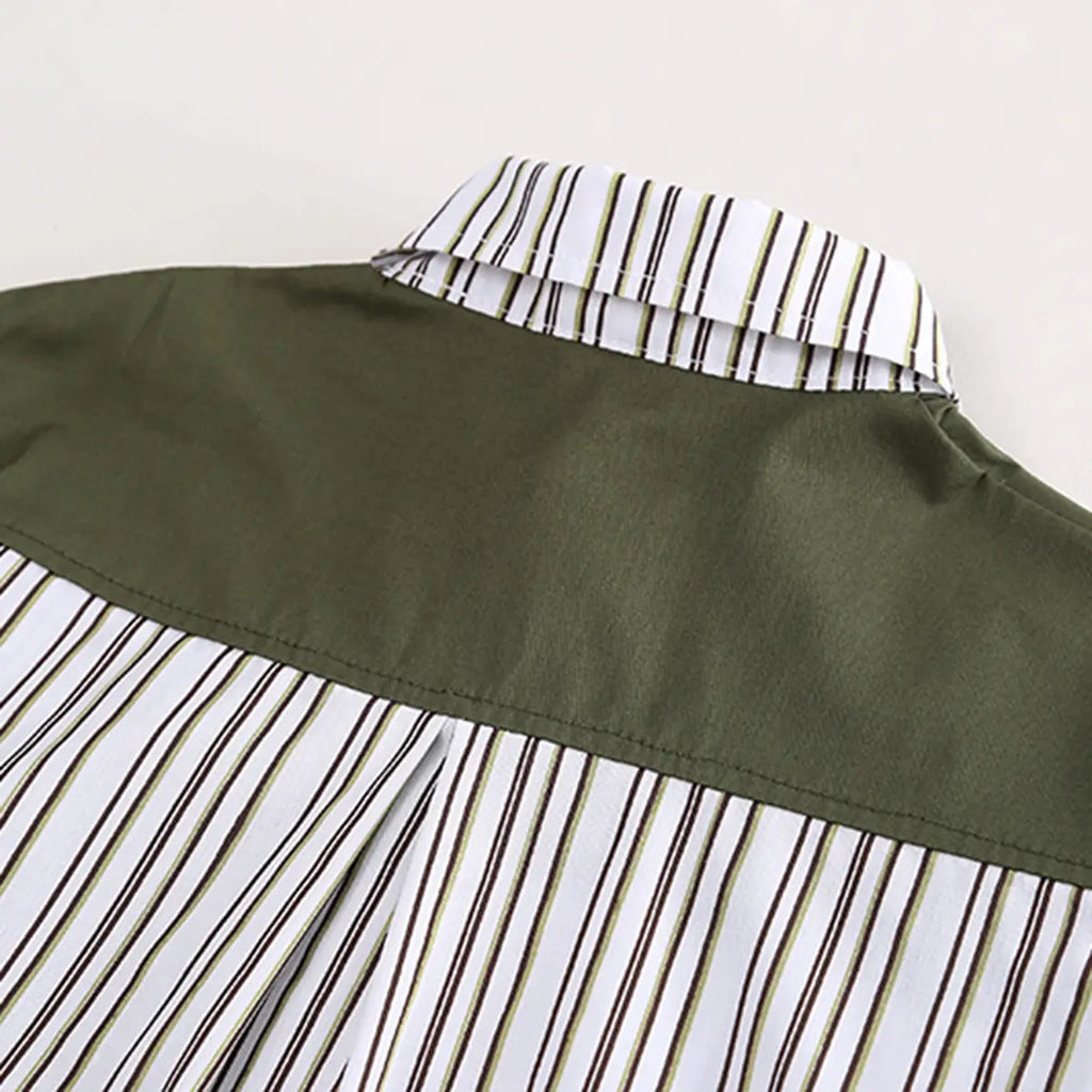 Boys Green Stripes Shirt With Denim Jogger Sets Sets