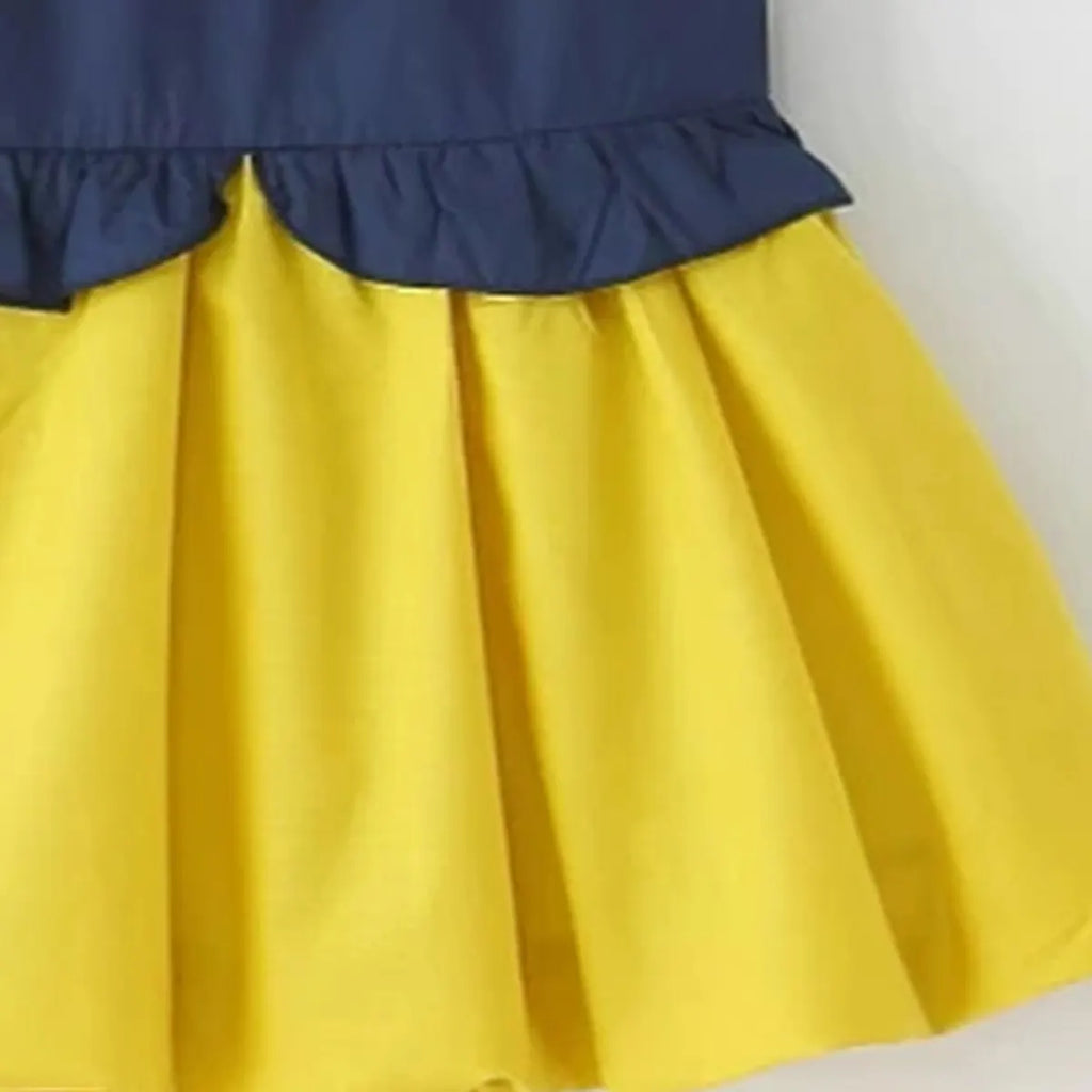 Girls Blue Colorblocked Sleeveless Fit & Flare Dress With Bow Detail Casual Dresses