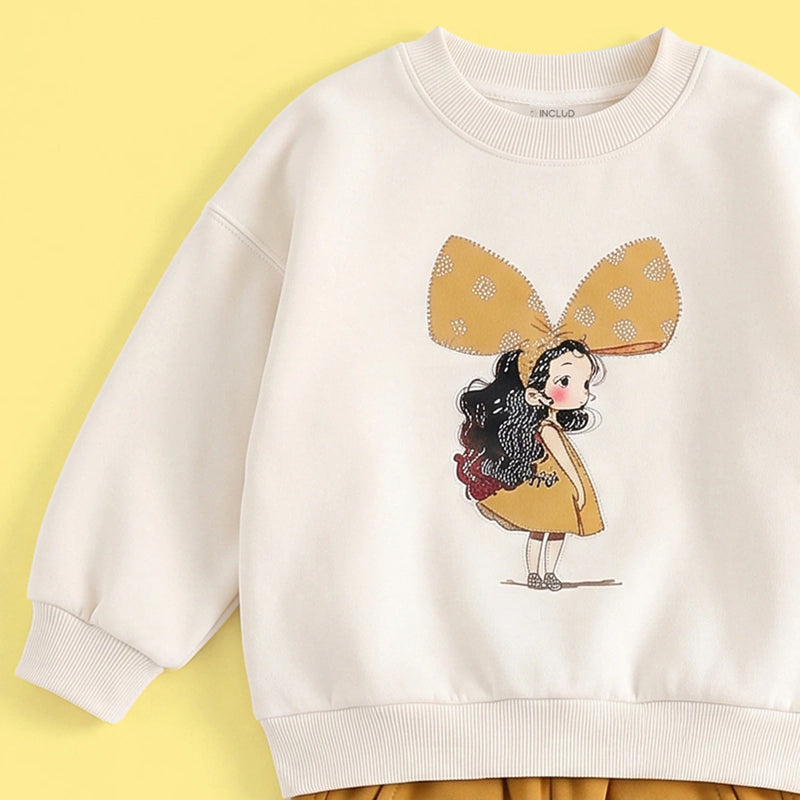 Girls Graphic Sweatshirt With Mustard Pants Sets Sets