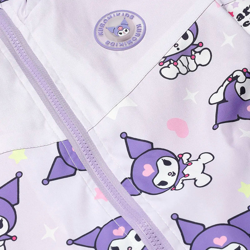 Girls Purple Kuromi Cartoon Printed Hooded Zipper Jacket Coats & Jackets