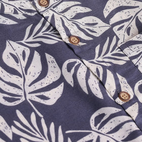Boys Grey Leaf Printed Short Sleeve Shirt With Elasticated Shorts Sets 2 pc. Sets