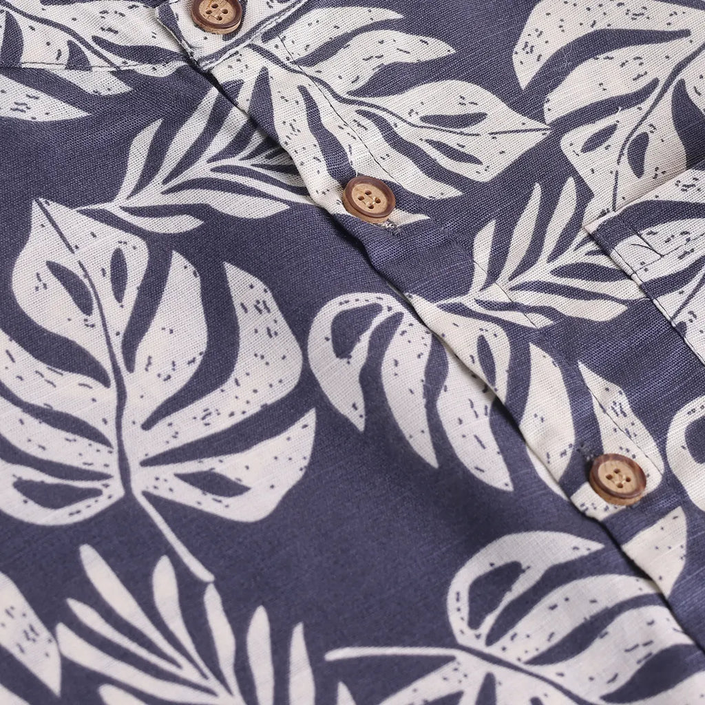 Boys Grey Leaf Printed Short Sleeve Shirt With Elasticated Shorts Sets 2 pc. Sets