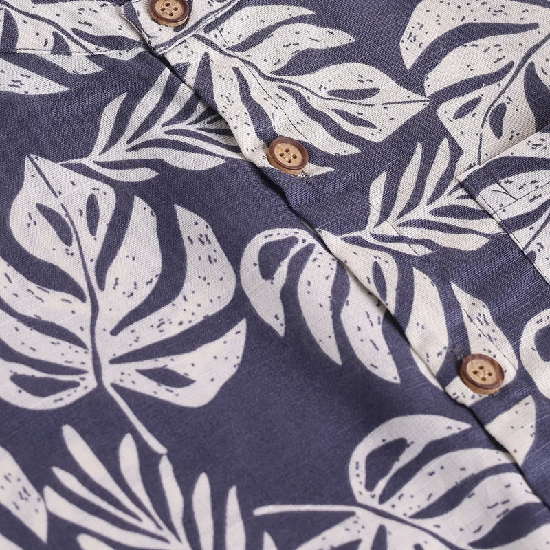 Boys Grey Leaf Printed Short Sleeve Shirt With Elasticated Shorts Sets 2 pc. Sets