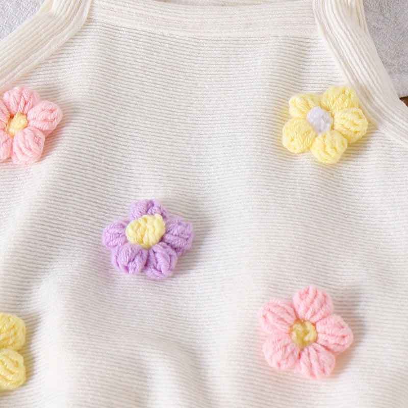 Girls Off White Floral Applique Sleeveless Top With Elasticated Shorts Sets 2 pc. Sets