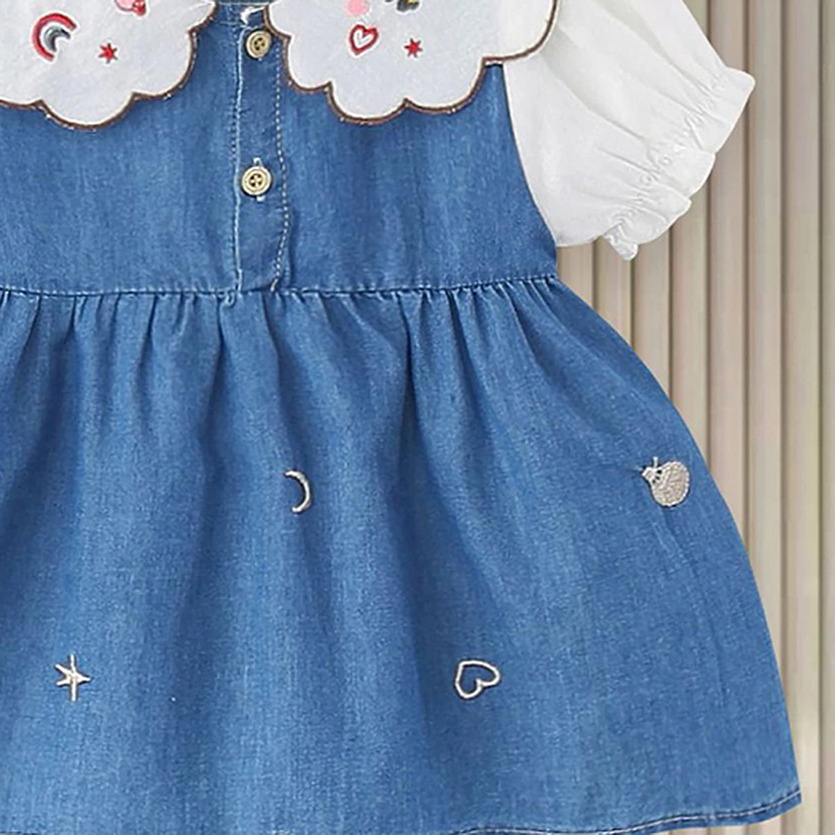 Girls Blue Embroidered Fit & Flare Dress Casual Dresses