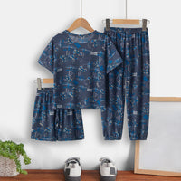 Boys Blue Gaming Print T-Shirt With Shorts And Pajama Set Sets