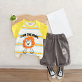 Boys Lion Printed Raglan Sleeves T-Shirt With Grey Shorts Set 2 pc. Sets Grey 1-2 Y