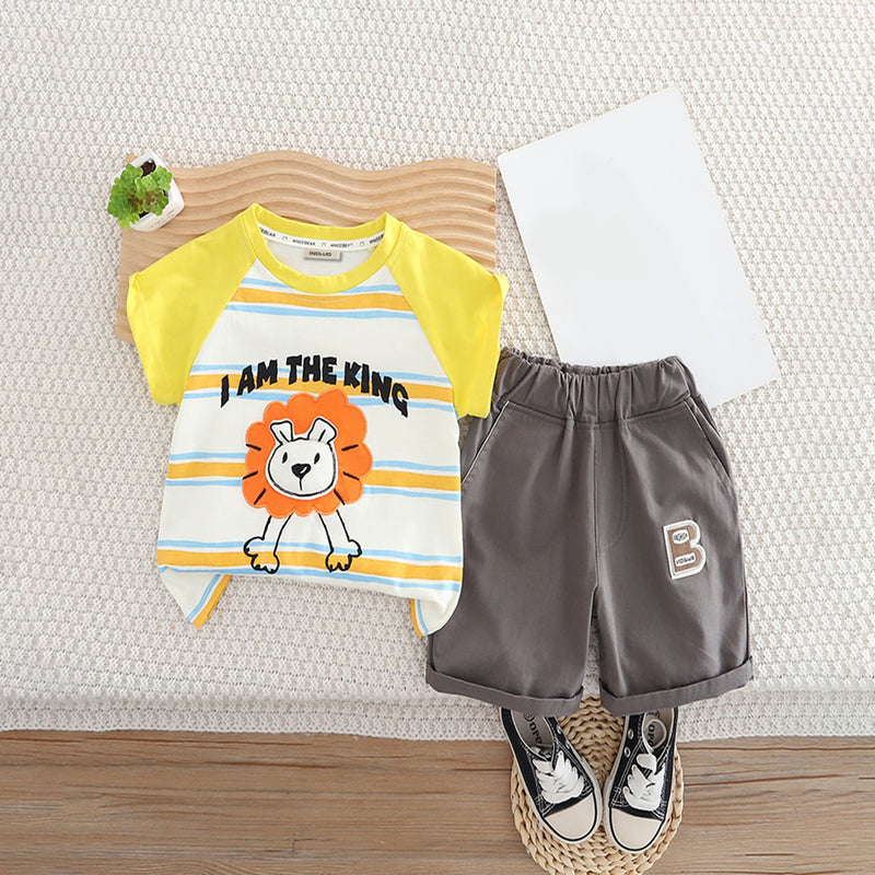 Boys Lion Printed Raglan Sleeves T-Shirt With Grey Shorts Set 2 pc. Sets Grey 1-2 Y