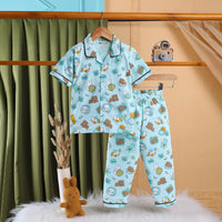 Girls Sea Green Bear Print Short Sleeve Shirt With Elasticated Pants Sets Sets Sea Green 2-3 Y