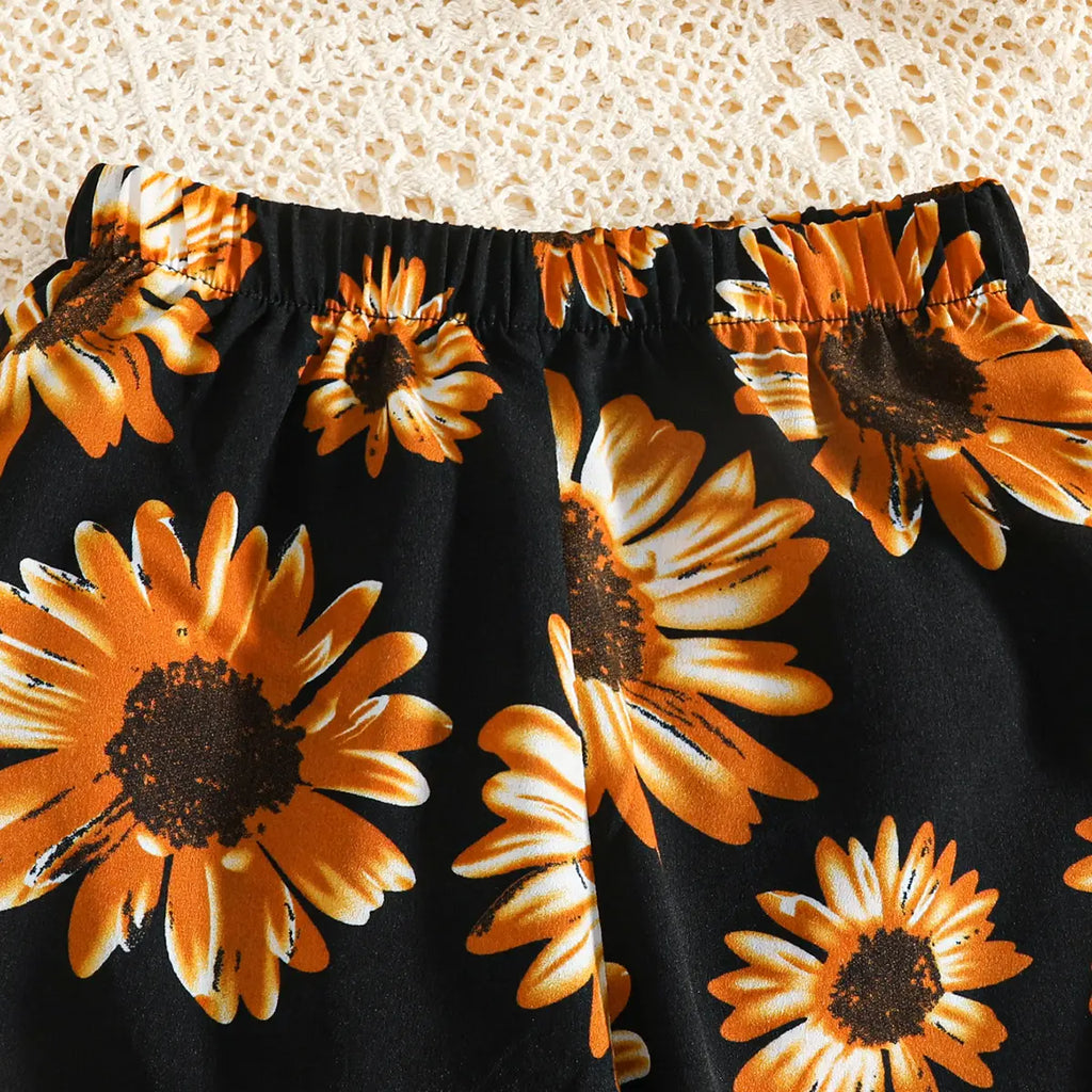 Girls Black Floral Halter Top With Pants Co-ord Sets Sets