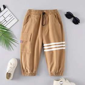 Boys Khaki Three Stripes Print Cargo Pants Pants Khaki 1-2 Y