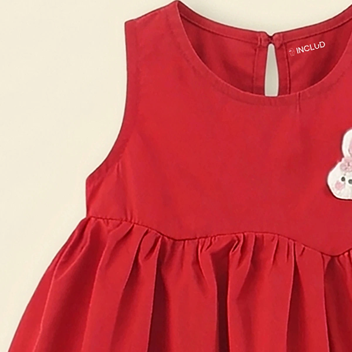 Girls Red Bunny Applique Balloon Dress Casual Dresses