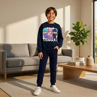 Boys Navy Blue K-Pop Fever Graphics Sweatshirt With Jogger Co-ord Sets Sets Navy Blue 1-2 Y