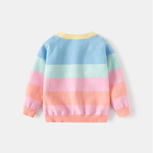 Girls Multicolor Self-Design Stripes Winter cardigan Sweaters & Cardigans