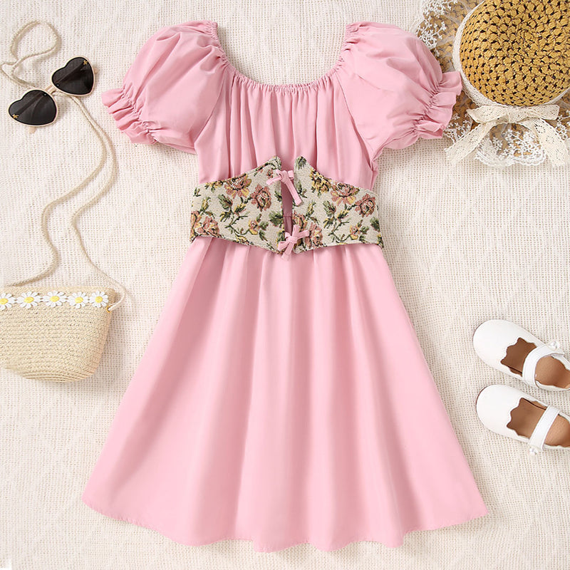Girls Pink Gathered Skaters Dress With Corset Casual Dresses Pink 8-9 Y