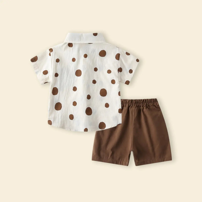 Boys Brown Polka Dot Print Short Sleeves Shirt With Shorts Set Sets
