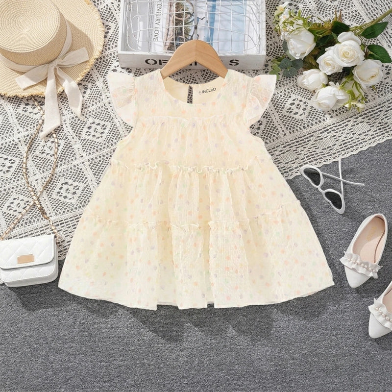 Girls Apricot Polka Dot Print A-Line Dress Casual Dresses Apricot 1-2 Y