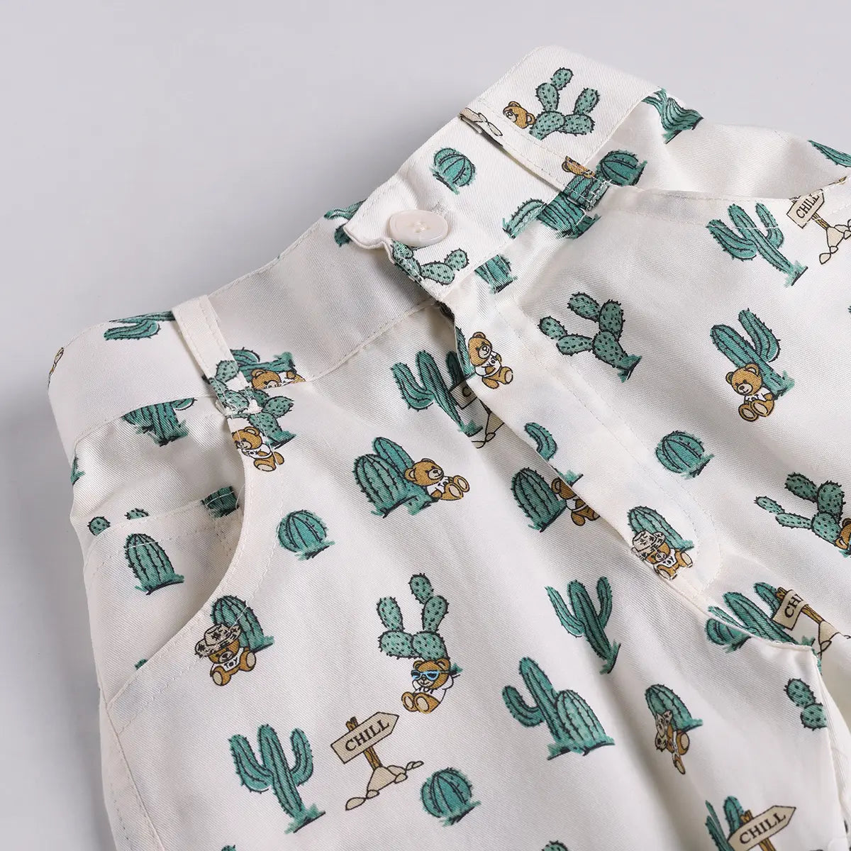 Boys Blue Cactus Printed Shirt With T-Shirt And Shorts Sets 3 pc. Sets