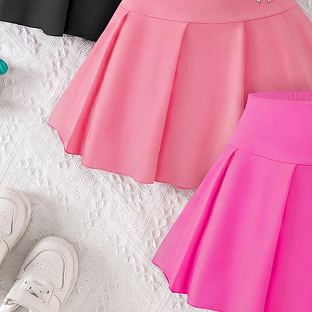 Girls Multicolor Bow Print Pleated Skorts Pack Of 3 Skirts