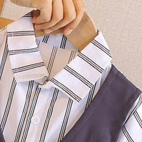 Boys Grey Stripes Attached Front Waistcoat Shirt With Shorts Sets Sets