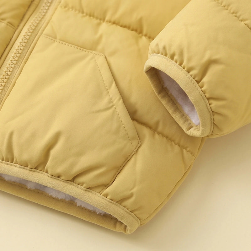 Boys Yellow Bear Ear On Hood Quilted Zip-up Jacket Coats & Jackets