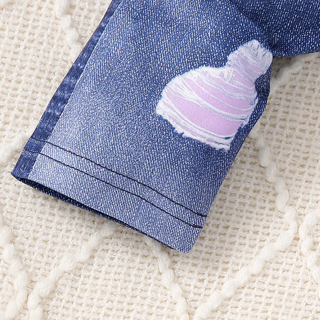 Girls Purple Graphics Printed Hooded Sweatshirt With Denim Pant Sets Sets
