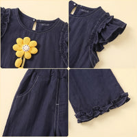 Girls Navy Blue Floral Applique Top With Pants Sets 2 pc. Sets