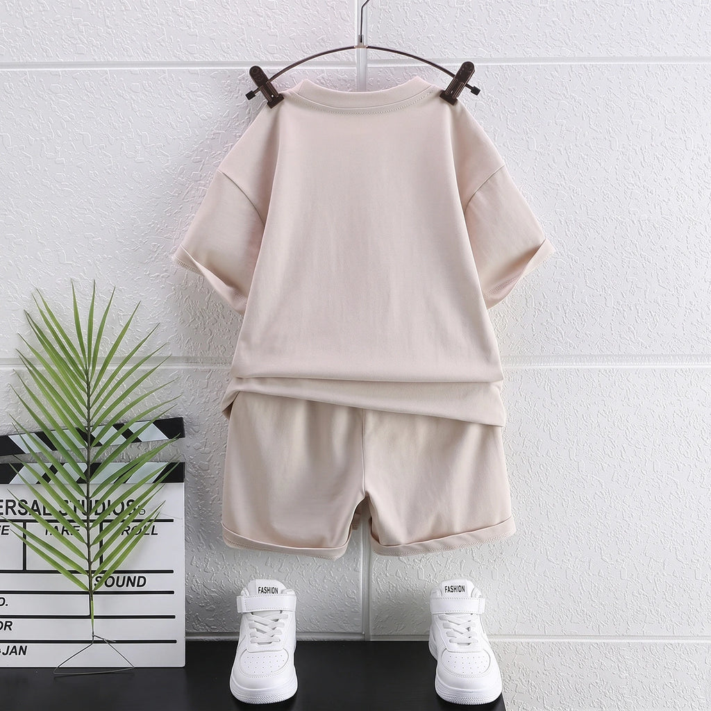 Boys Apricot Numeric Print Short Sleeve T-Shirt With Shorts Sets 2 pc. Sets