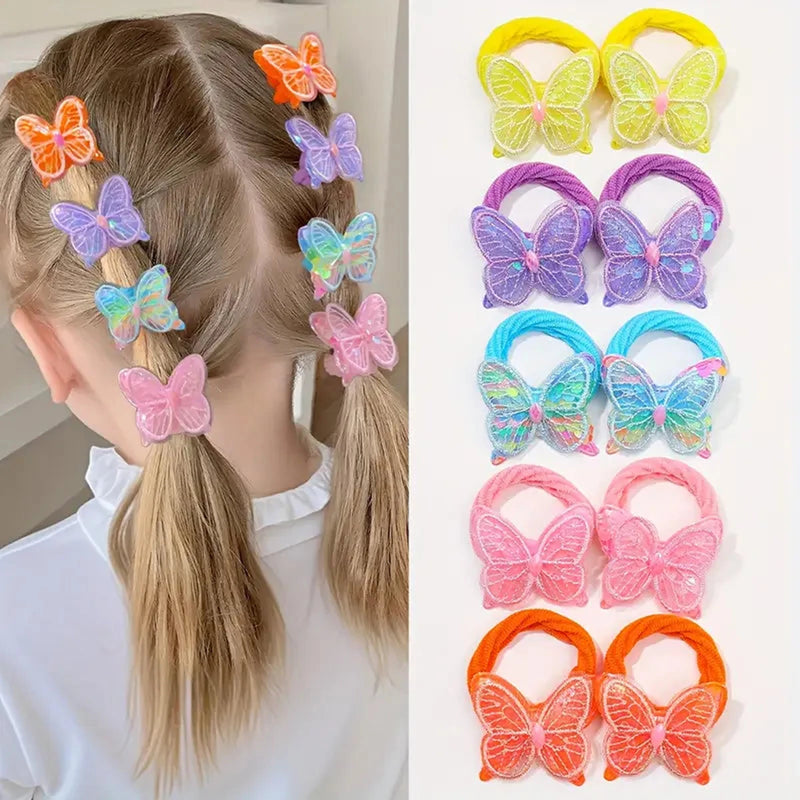 Girls Butterfly Hair Ties - 4-Piece Colorful Elastic Set Trending Accessories