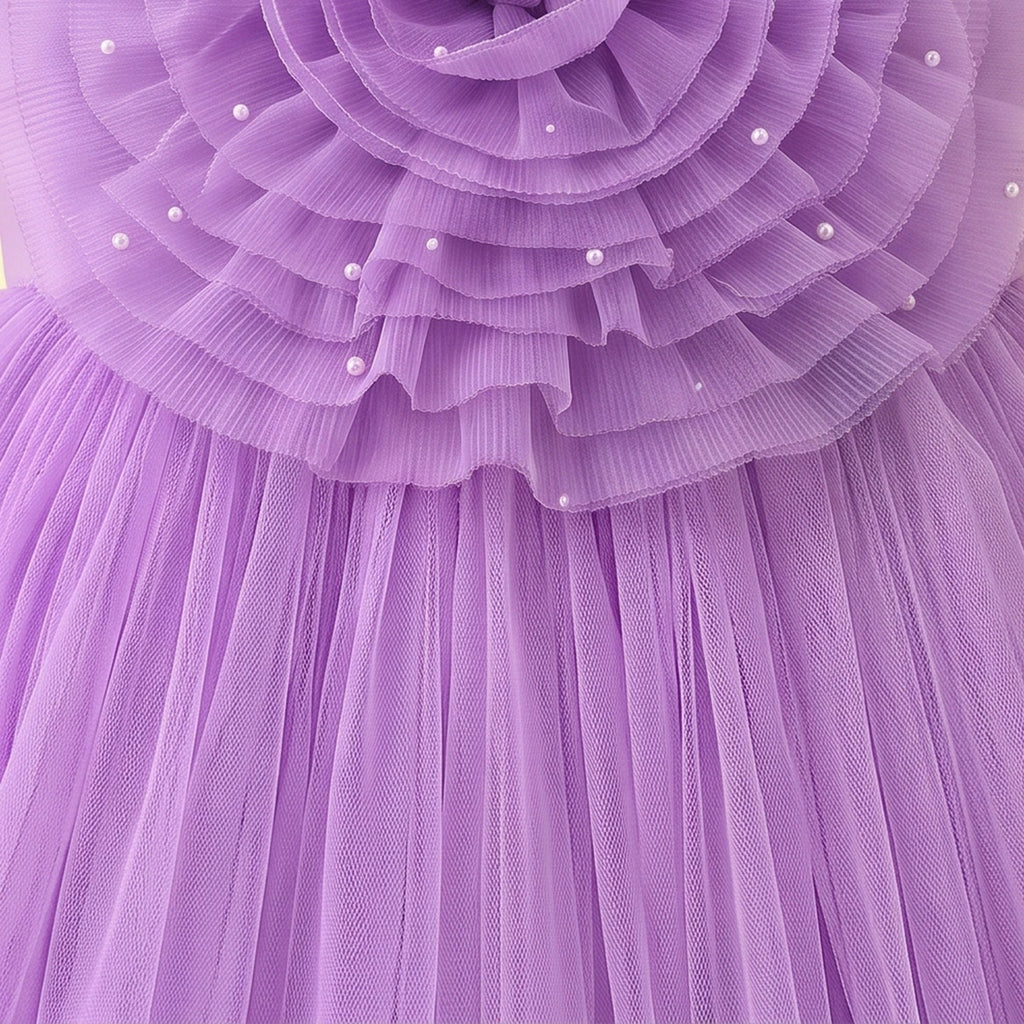 Girls Lavender Floral Applique Fit & Flare Party Dress Party Dresses
