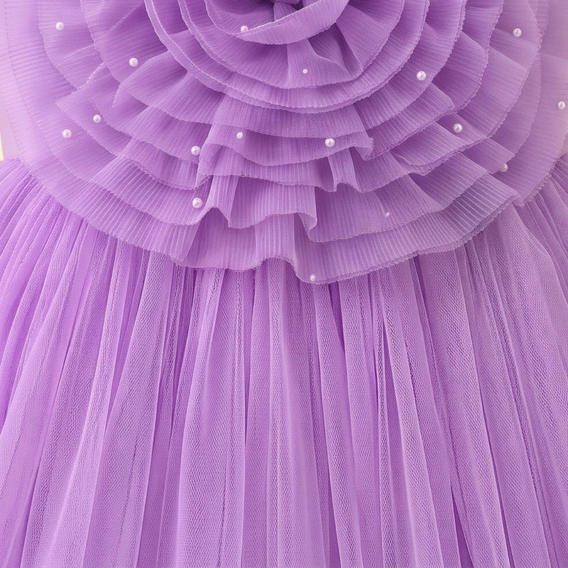 Girls Lavender Floral Applique Fit & Flare Party Dress Party Dresses