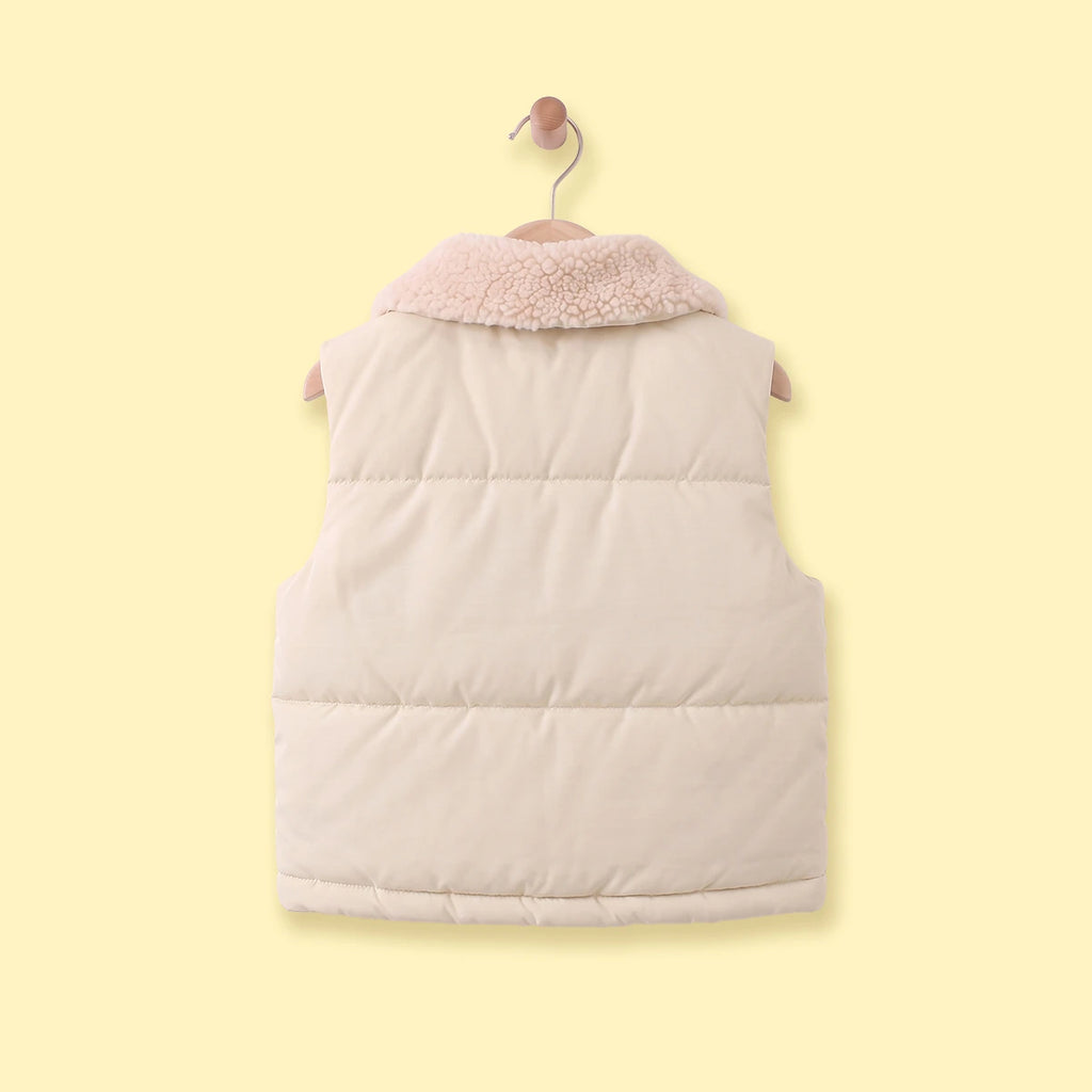 Girls Cream Sleeveless Puffer Jacket Coats & Jackets