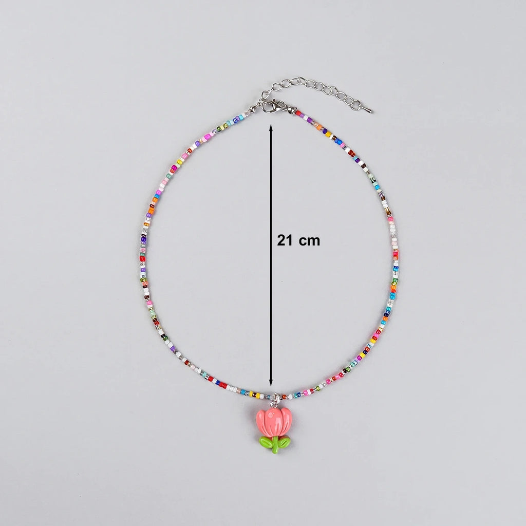 Pack Of 3 Girls Multicolour Floral Beads Necklace Sets Necklace and Chains