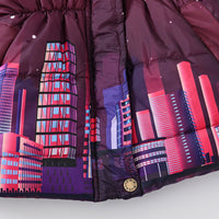 Girls burgundy Graphics Printed Hooded Puffer Jacket Coats & Jackets