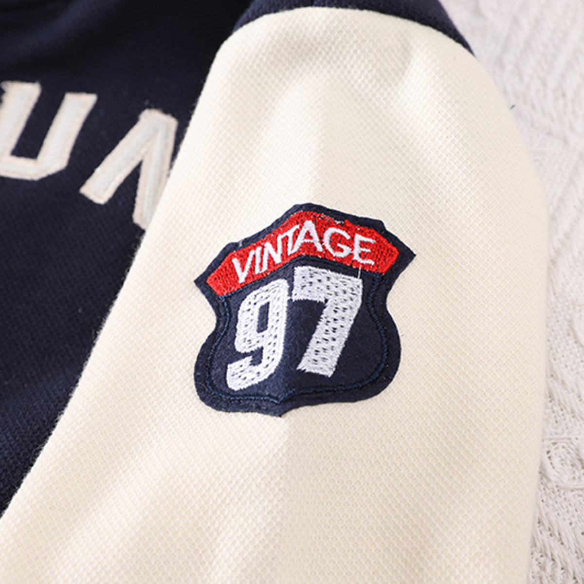 Boys Navy Blue Printed Varsity Jacket with Printed T-shirt & Jeans Set Sets
