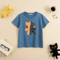 Boys Blue Graphic Cat Printed Short Sleeves T-Shirt Tshirts Blue 1-2 Y