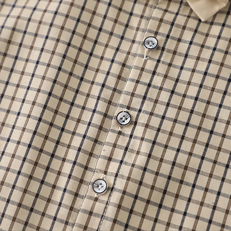 Boys Khaki Checked Button-Down Shirt With Shorts Sets Sets