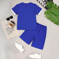 Boys Royal Blue Typographic King Printed T-Shirt With Shorts Sets Sets