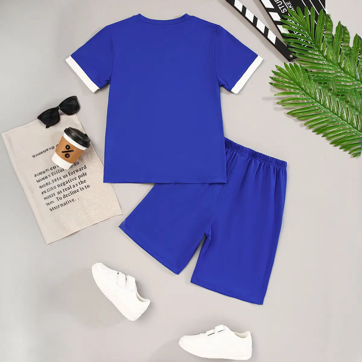 Boys Royal Blue Typographic King Printed T-Shirt With Shorts Sets Sets