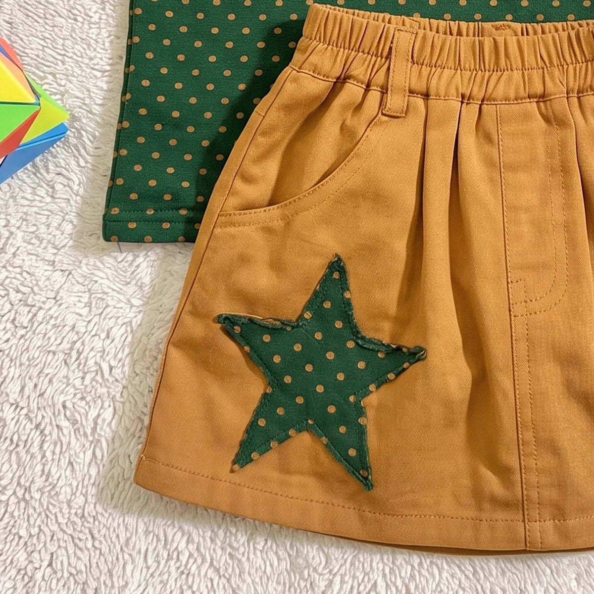 Girls Green Sleeveless Polka Dot Print Top With Skirt Sets 2 pc. Sets