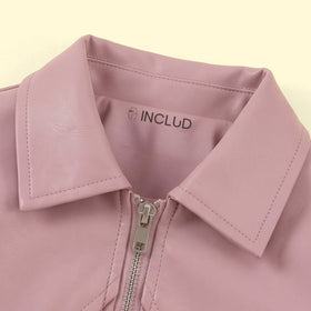 Girls Pink Long Sleeve Faux Leather Jacket With Skirt Sets 2 pc. Sets