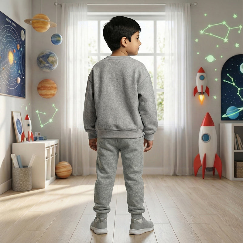 Boys Grey Space Graphics Round Neck Sweatshirt With Joggers Sets 2 pc. Sets