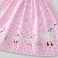 Girls Pink Gingham Checked Sleeveless A-line Dress With Duck Applique Casual Dresses