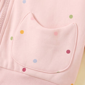 Girls Light Pink Polka Dot Print Hooded Jacket With Pants Sets 2 pc. Sets